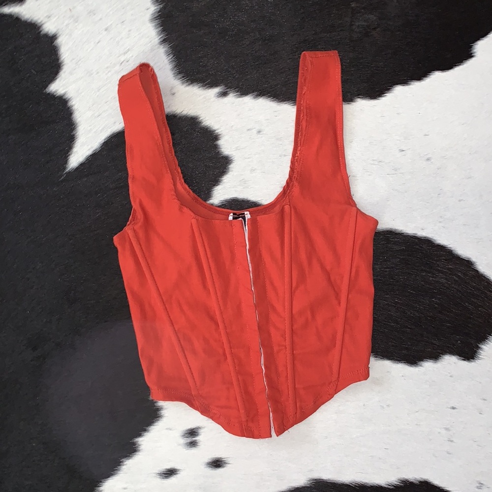 Orange Corset Style Hook and Eye Closure V shaped Crop Tank Top - Picture 2 of 8